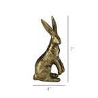 The HomArt Hare, Brass figurine sits upright at 7" tall and 4" wide against a white background with measurement lines—an ideal, charming desk decoration.