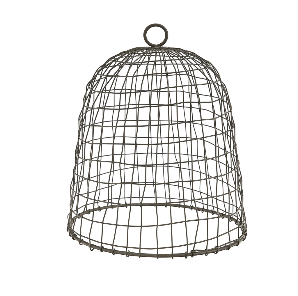 The Wire Bell Cloches - Set of 2 from Park Designs feature thin metal wires in a grid pattern and a ring handle on top. Open at the bottom, they're ideal as decorative cloches for your home or garden.