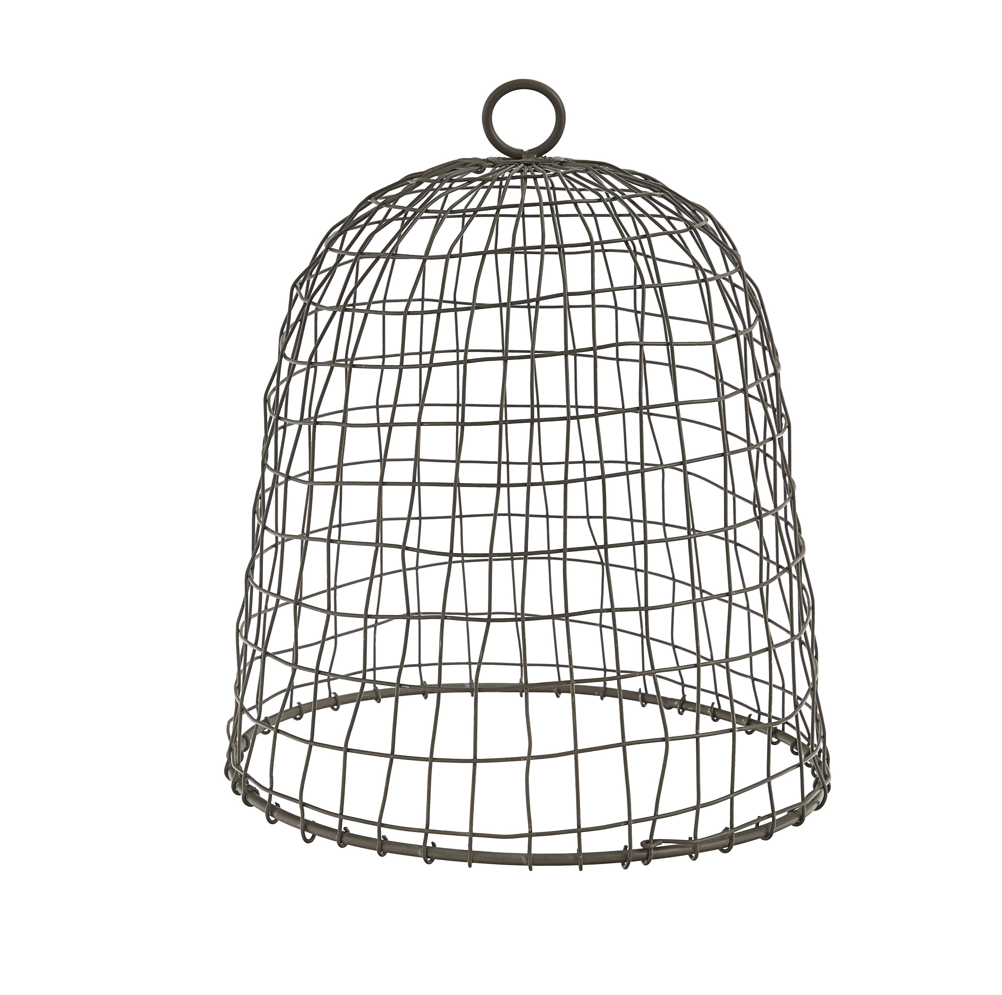 The Wire Bell Cloches - Set of 2 from Park Designs feature thin metal wires in a grid pattern and a ring handle on top. Open at the bottom, they're ideal as decorative cloches for your home or garden.