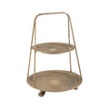 Silver Tree Home & Holiday’s A00549 is a 2-tier metal stand with honeycomb plates, an antique bronze finish, and a metal handle. Measuring 13x9.75", it stands elegantly on three feet for stylish display.
