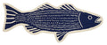 Add charm to your space with the Striper Shaped Hook Rug by Kate Nelligan for Peking Handicraft—a wool fish-shaped rug in blue and white with detailed lines and dots, perfect as an entryway rug or doormat.