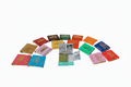 A semicircle of colorful rectangular bars surrounds an open mint-green Fragrance Matches pack by H&L NOVELTIES INC with exposed matches in the center, all displayed on a white background.