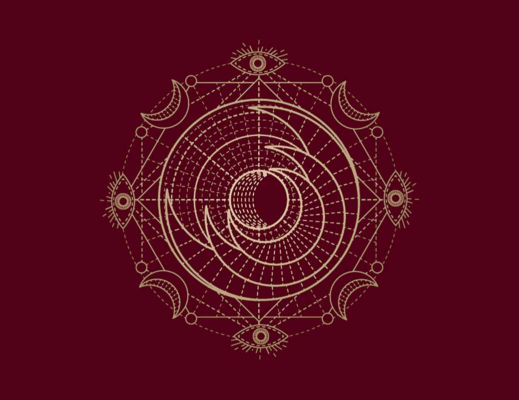 Discover “Spells: A Little Deck of Enchantments” by Lorriane Anderson from Simon & Schuster—a set of 40 English flashcards featuring symmetrical circular designs with geometric spirals, crescent moons, and mystical eyes on a maroon background, perfect for spell card collections or infusing your décor with witchy inspiration.