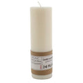 A tall, ivory unscented candle by HomArt, the Pillar 2 x 6, features a brown paper label with product info. Made from paraffin palm wax, it has a visible wick and offers a long burn time.