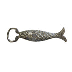 The Madison Bay Co. Nickel-Plated Brass Fish Bottle Opener, 6", features detailed scales and fins, with the fish’s mouth serving as the bottle opener—an elegant touch for historical home decor.