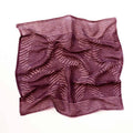 The Ichcha Square Bandana Scarf Artisan Block Print Ladies - Violet is a silk cotton bandana featuring hand block printed white dotted and striped geometric designs, displayed partially wrinkled for a textured look against a white background.