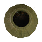 Top-down view of the Foreside Home & Garden Matte Green Ceramic Vase, showcasing its ribbed texture, wide opening, and dark glossy interior on a white background.
