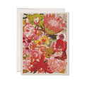 The Wild Florals greeting card: Single by Red Cap Cards features vibrant flowers, green leaves, and a monarch butterfly. Printed in the USA, it comes with a white envelope included behind the card.