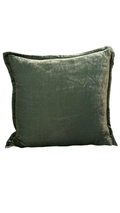 A square aqua silk velvet pillow by The Art of Creating Inc, featuring a smooth texture and hidden zipper closure, shown against a white background.