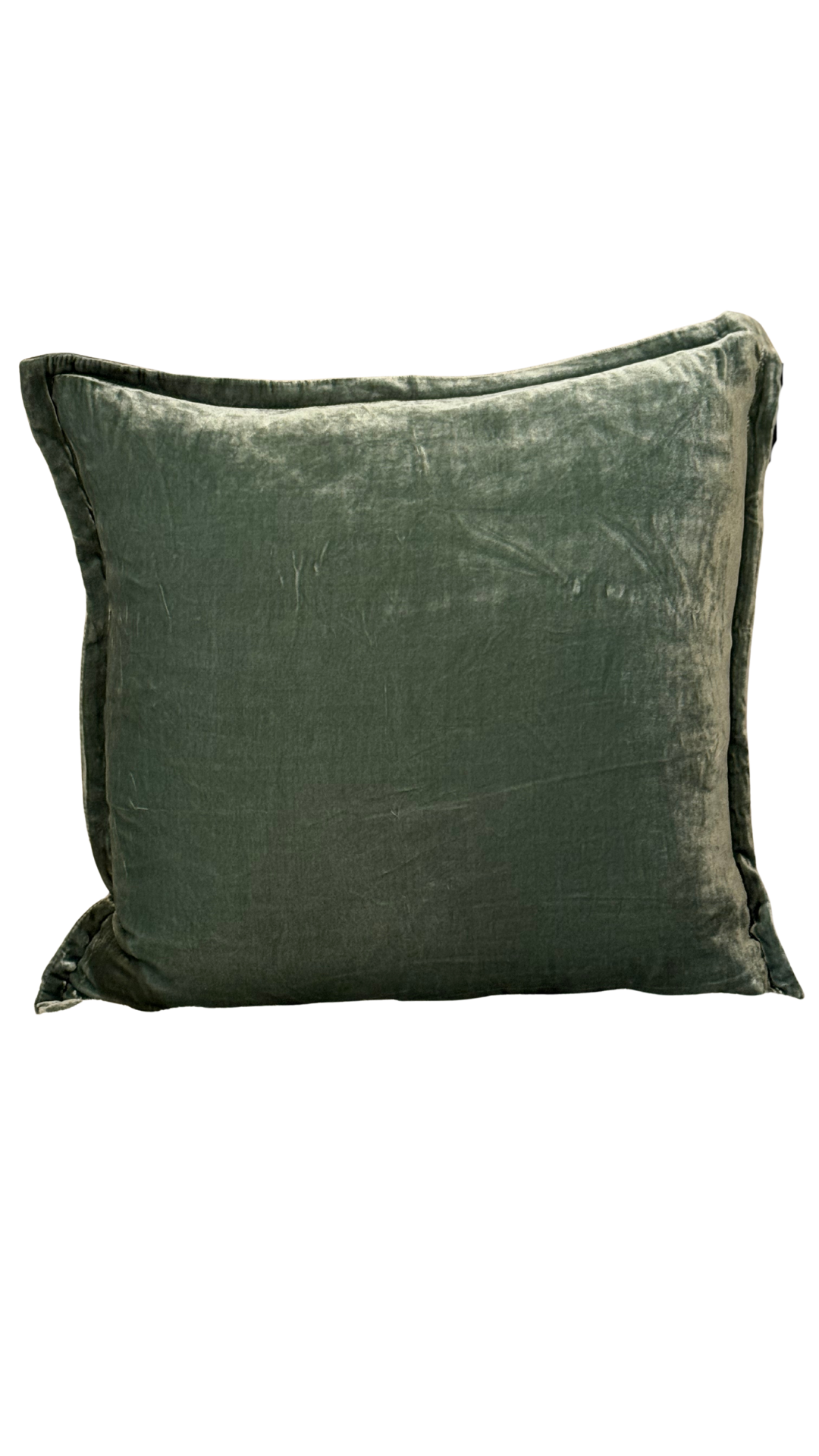 A square aqua silk velvet pillow by The Art of Creating Inc, featuring a smooth texture and hidden zipper closure, shown against a white background.