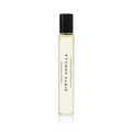 The DIRTY VANILLA ROLLERBALL: 10ML by Heretic Parfum is a clear glass perfume bottle with a black cap, labeled “DIRTY VANILLA,” shown on a white background and featuring warm sandalwood and rich amber notes.