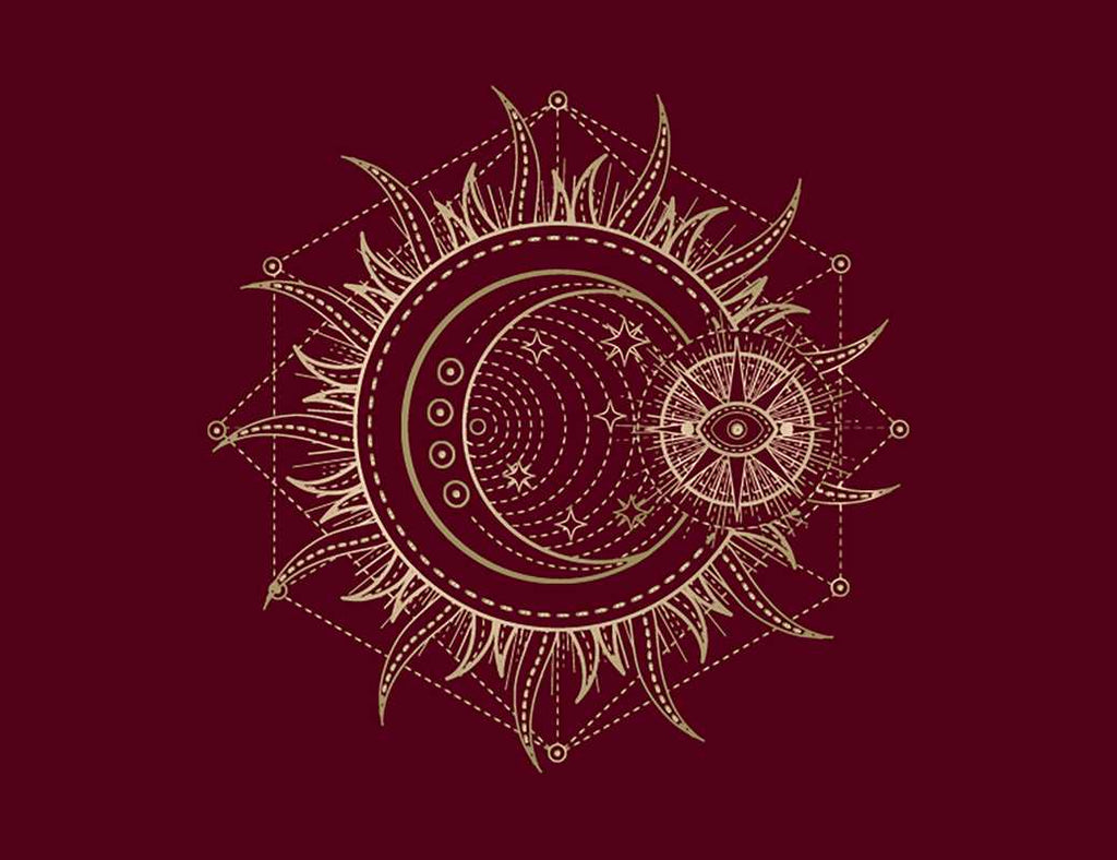 Experience mystical inspiration with “Spells: A Little Deck of Enchantments” by Lorriane Anderson from Simon & Schuster. This enchanting 40-page flashcard set features gold line art designs—including crescent moons, stylized sun rays, lunar phases, eyes, and geometric motifs—set against a maroon background for a celestial, witchy aesthetic. Perfect as artwork for spell cards or anyone drawn to magical themes.