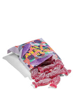 A vibrant bag of BonBon - A Swedish Candy Co Sour Blackberry Fish - Swedish Candy 5.2oz (150g) spills red, sugar-coated vegan fish-shaped candies onto a white surface.