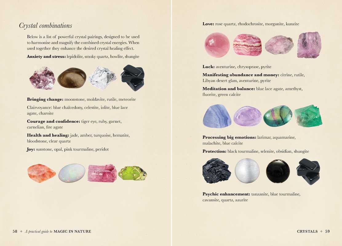 A Practical Guide to Magic in Nature by Jessica Lahoud (Simon & Schuster, Hardcover, 256 pages) explores 16 crystals with photos and their magical uses—like love, abundance, meditation, courage, and emotional balance.