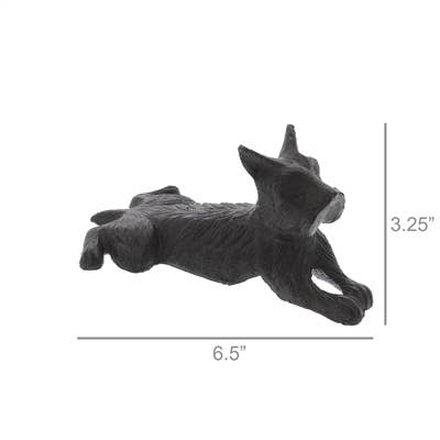 The HomArt Terrier Door Wedge is a small, antique brown cast iron door stop shaped like a playful terrier in a stretching pose, measuring 6.5" long by 3.25" high—perfect for adding charm to any doorway.