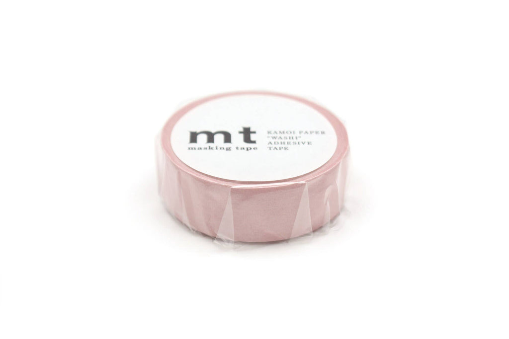 A roll of mt Washi Tape: Pastel Scarlet, wrapped in clear plastic, featuring a round label on top with mt and product text printed in black.