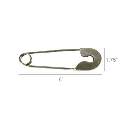 The HomArt Safety Pin - Lrg - Nickel is shown horizontally, measuring 6" long by 1.75" wide—a funky accent perfect for use as a stylish key holder or unique decor piece.