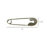 The HomArt Safety Pin - Lrg - Nickel is shown horizontally, measuring 6" long by 1.75" wide—a funky accent perfect for use as a stylish key holder or unique decor piece.