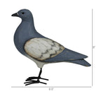 The HomArt Pigeon, Wood is a hand-painted nature-inspired bird figurine with a blue-gray body, white and gray wings, black beak, and metal legs. It stands 9" tall and 9.5" long; measurements are shown beside and below the product.