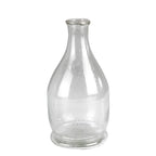HomArt's Peppered Glass Bottles, Set of 2, feature clear seeded glass with a narrow neck and round base, standing upright against a white background—an eye-catching addition to your decor.