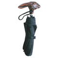 The Harvy Canes Mini Folding Umbrella: Jack features a compact black canopy and a handle shaped like a brown rabbit's head with detailed ears and facial features—a stylish travel accessory for unique protection.