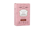 A pink rectangular box of Roots And Leaves Organic Vegan Pink Clay + Himalayan Salt Bar Soap, featuring vegan, cruelty-free, chemical-free, and palm oil free claims on the packaging.