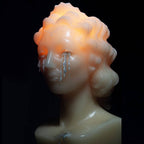 WEEPING BUST by Heretic Parfum is a limited-edition surreal candle depicting a woman’s bust with glowing light and white wax "tears" against a dark background—a striking sculptural addition to any space.