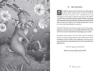 A crowned rabbit sits regally on a throne amid flowers and wheat in a field, holding a scepter. This grayscale illustration, inspired by Jessica Roux’s enchanting style, is featured in Tarot of the Woodland Wardens by Jessica Roux (Simon & Schuster). Accompanied by text about The Empress tarot card on the right page, it perfectly captures the nature-themed magic of this mixed media tarot deck (224 pages, English).