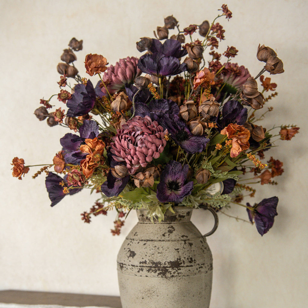 The Ragon House 22" Artificial Dark Purple Poppy Bush is a vase-ready arrangement featuring beautiful faux poppy blooms.