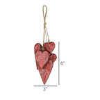 The HomArt Bunch of Hearts, Wood features three deep red, distressed heart shapes with a rustic finish, hung by twine. The largest is 6" high x 3" wide—ideal rustic heart decor for any warm, inviting space.