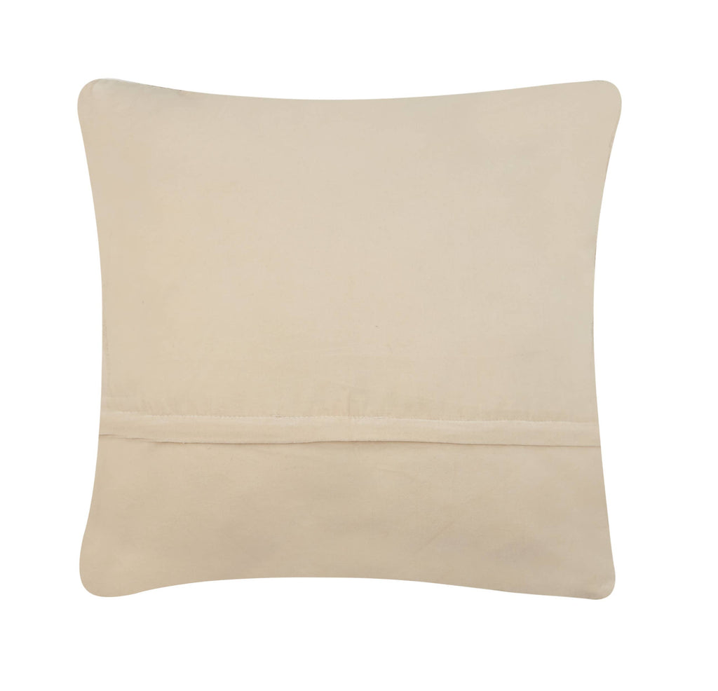 The Looped Heart Hook Pillow by Peking Handicraft features a beige square design with a visible back seam, soft velvety fabric, and slightly rounded corners—an inviting accent for any space.