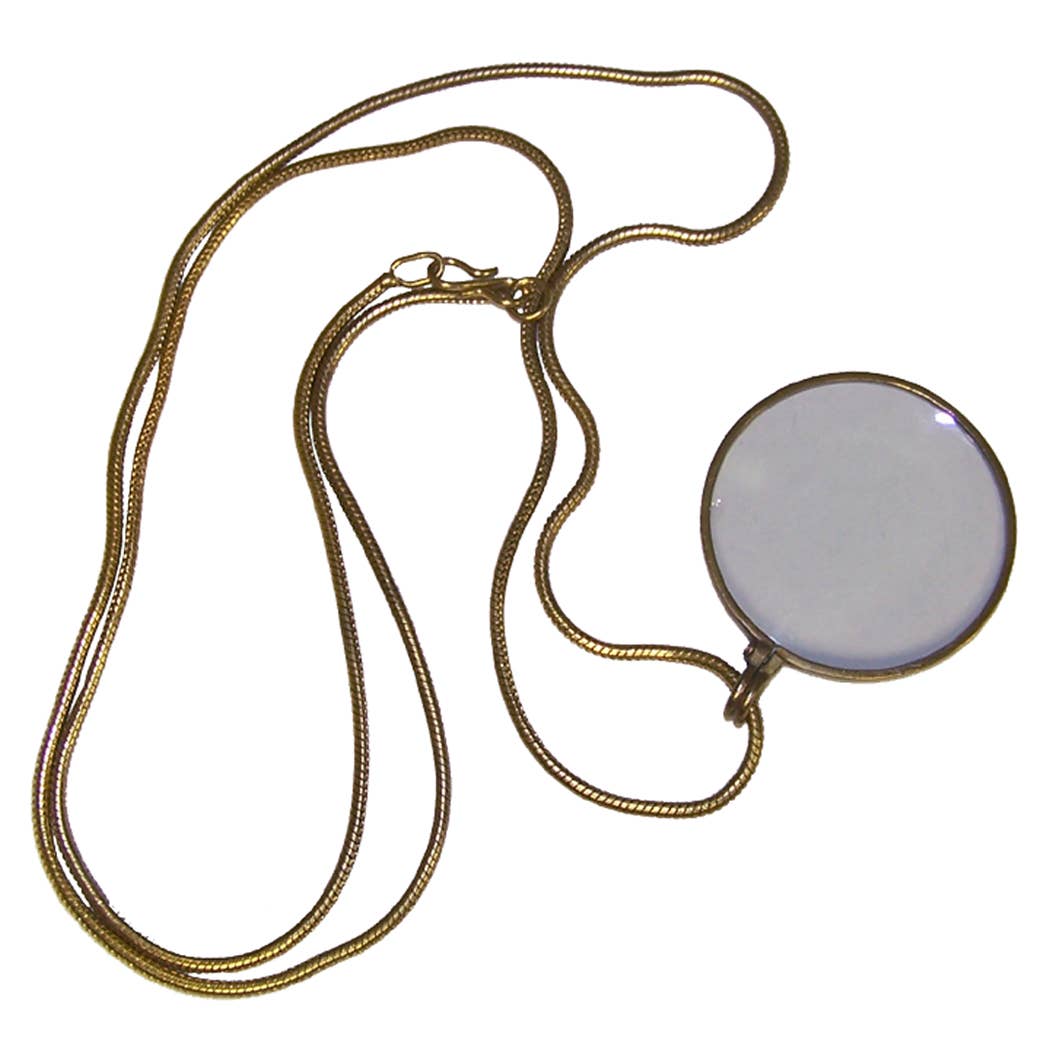 The Madison Bay Co. Magnifying Glass on Necklace (Antique Reproduction, 1-3/4") pairs vintage charm with practicality, offering a stylish alternative to traditional readers in the form of an elegant round pendant accessory.