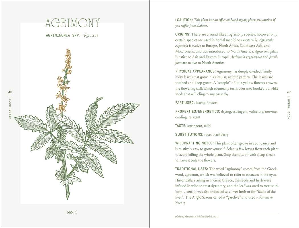 A detailed botanical illustration of agrimony, with yellow flower spikes and serrated leaves, features alongside its uses and origins in the "Complete Folk Herbal" by Rebecca Beyer (Hardcover, 384 pages, Simon & Schuster).