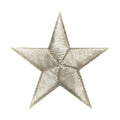 A Metallic Silver Stars iron-on patch (2.38") by Wholesale Applique, featuring a shiny, textured five-pointed star design on a plain white background.