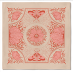 The Pink Cosmos Bandana by Pen+Pine is a square beige cotton accessory featuring intricate pink flower line art and symmetrical moth designs, silk screened for an eco-friendly, decorative pattern.