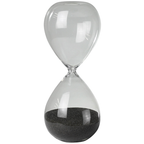 The HomArt Hour Glass - 5 minutes features clear glass and grey sand mostly in the bottom half, isolated on a white background.
