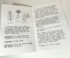 The Grief Kit from Lonely Worm Farm features an open booklet displaying illustrations of motherwort, calendula, and hawthorn berry, accompanied by clear instructions and information on creating a tincture with these heart-supporting herbs—making it a perfect inclusion in any remembrance kit or as a meaningful grief gift.