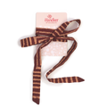 A brown Sammie Pink Bowie Tie with horizontal light-colored stripes, tied in a bow style around a Handker Bandanas product card.