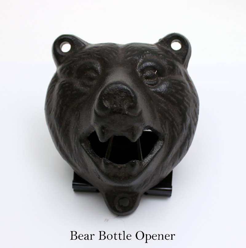 The Bear Style Bottle Opener by Koppers Home features a metal bear head with an open mouth, displayed on a white background. Ideal for any barware collection, “Bear Style Bottle Opener” is printed below.