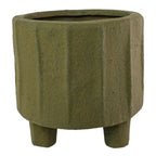 The Foreside Home & Garden Matte Green Ceramic Pot Small features a round, fluted design with three short legs and a wide opening, adding artisanal charm to any space.