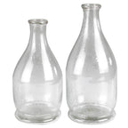 The Peppered Glass Bottles, Set of 2 by HomArt feature wide bases, narrow necks, and unique textured details with bubbles—ideal as recycled glass decor or distinctive accents for any space.