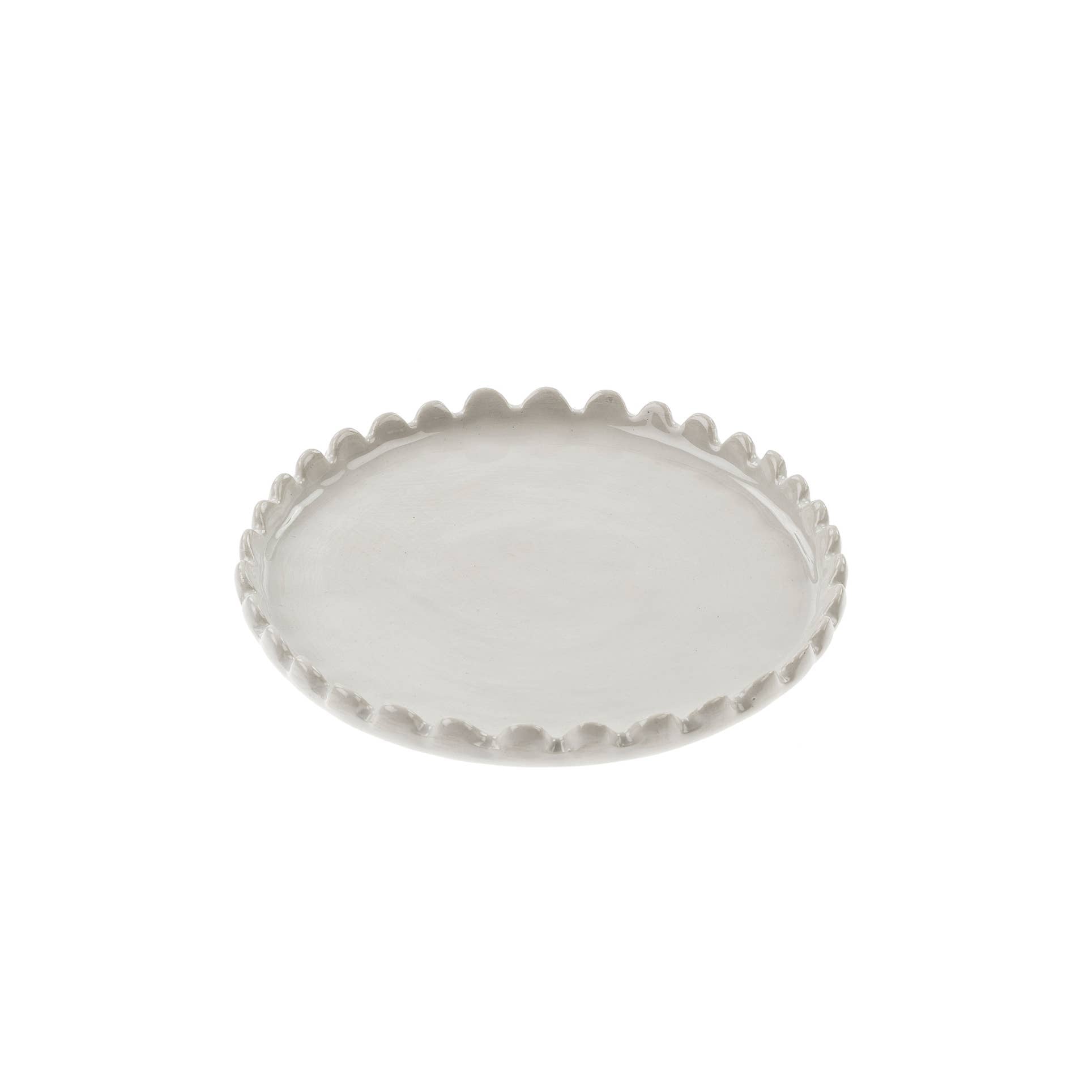 The Scalloped Plate S by Indaba Trading is a round, white stoneware plate with a wavy scalloped edge, displayed on a plain white background.