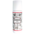 A 75ml white cylindrical bottle of Roots And Leaves Botanical Magnesium Deodorant features a black-and-white floral label with pink accents; it’s baking soda free and scented with lemon rose, highlighting hops and magnesium.