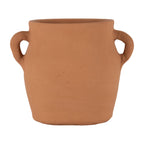 The Foreside Home & Garden Natural Hand Thrown Terracotta Vase with Handles features two rounded side handles and a simple, all-natural look, beautifully displayed against a white background.