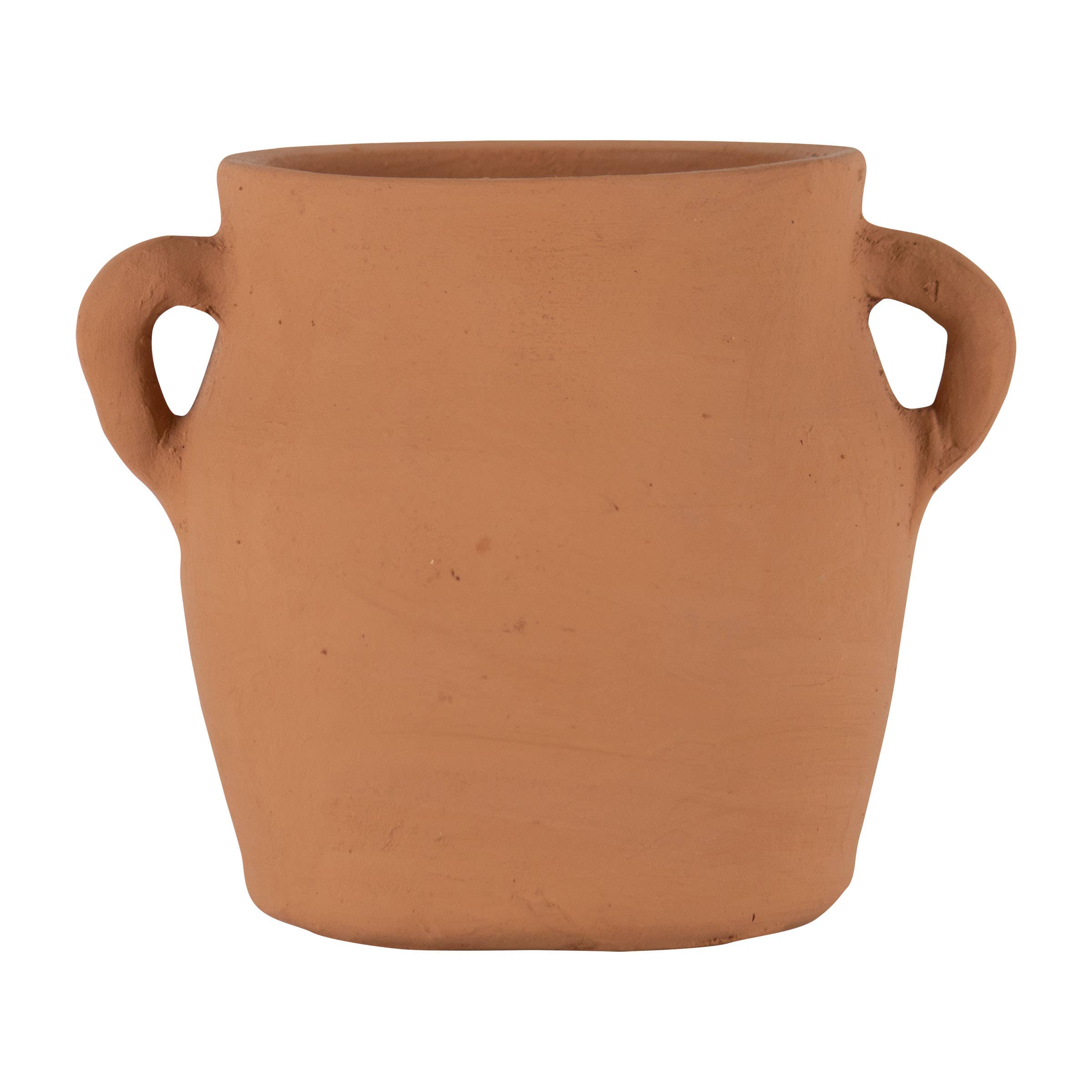 The Foreside Home & Garden Natural Hand Thrown Terracotta Vase with Handles features two rounded side handles and a simple, all-natural look, beautifully displayed against a white background.