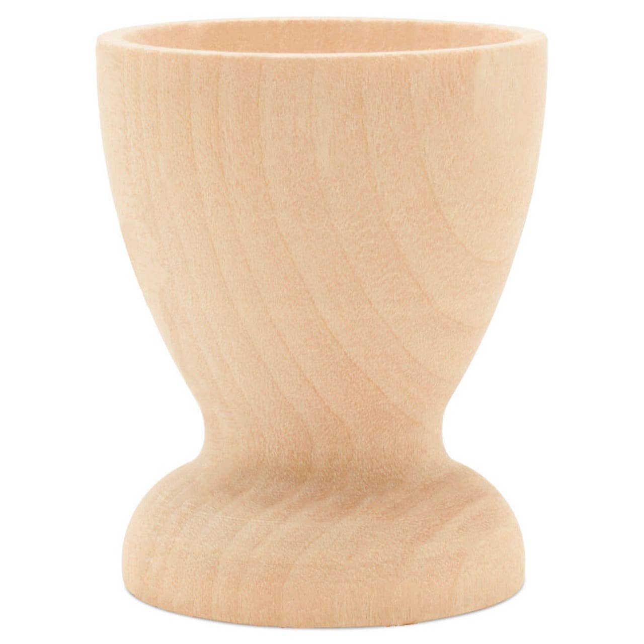 The Woodpeckers Crafts Wooden Egg Cup Holder features a smooth, unfinished wood design with a simple, rounded shape. It stands upright with a flat bottom and is displayed empty against a white background.