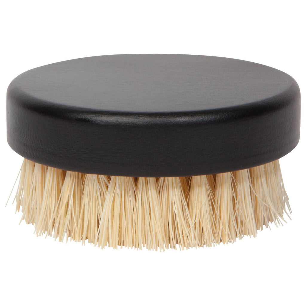 The Sisal Palm Dish Brush by Danica Heirloom features a round scrub head, flat bamboo handle, and stiff light bristles—ideal for eco-friendly, compostable cleaning.