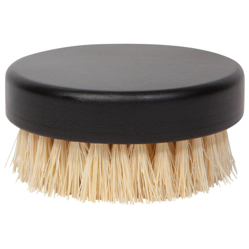 The Sisal Palm Dish Brush by Danica Heirloom features a round scrub head, flat bamboo handle, and stiff light bristles—ideal for eco-friendly, compostable cleaning.