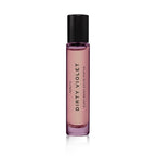 A purple glass perfume bottle with a black cap, labeled "Heretic Parfum DIRTY VIOLET: 15ML" vertically on the front, is photographed against a white background and features notes of violet leaf and amber.