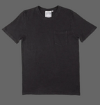 Black t-shirt with a pocket on a grey background